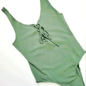 Heart & Hips olive green lace up bodysuit size small